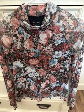 Floral Mesh Long-Sleeve Tunic - Black Multi Floral